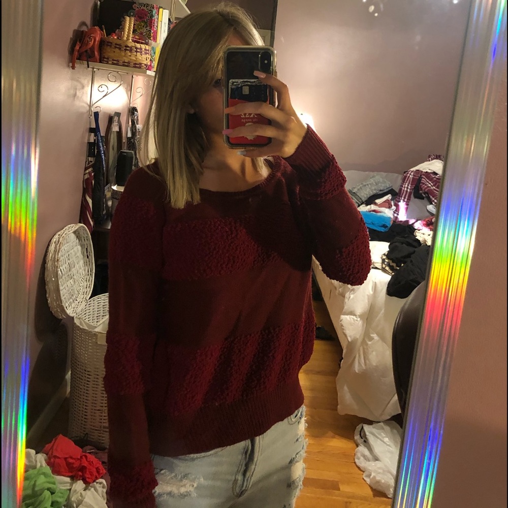 Red sweater with texture stripes